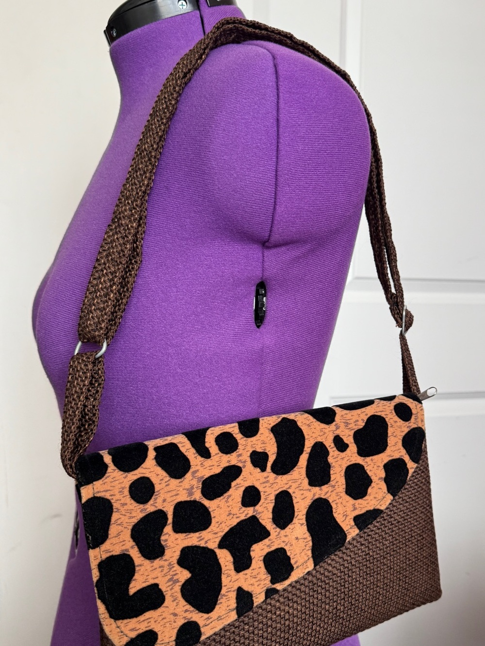 Women’s Leopard Print Canvas Crossbody Bag in Brown and Black